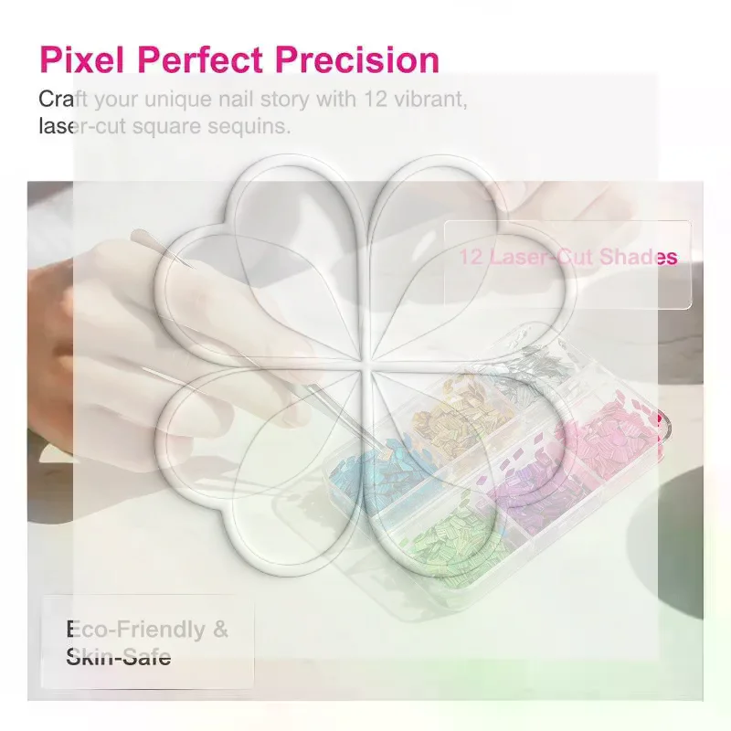 6/12 Grids Diamond And Rectangular Sequin Nail Art Accessories Retro Patchwork Sequin DIY Nail Decor Supplies