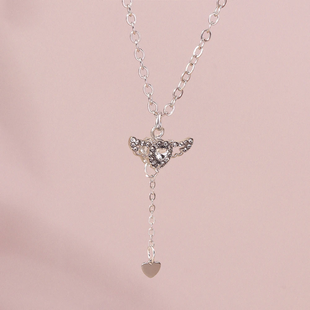 Aihua Kristall Engelsflügel Herz Anhänger Halsketten Damen Mädchen Einfache Y2K Rosa Weiß Zirkon Liebe Elegante Halskette Geburtstag Jewerly – Detail 2