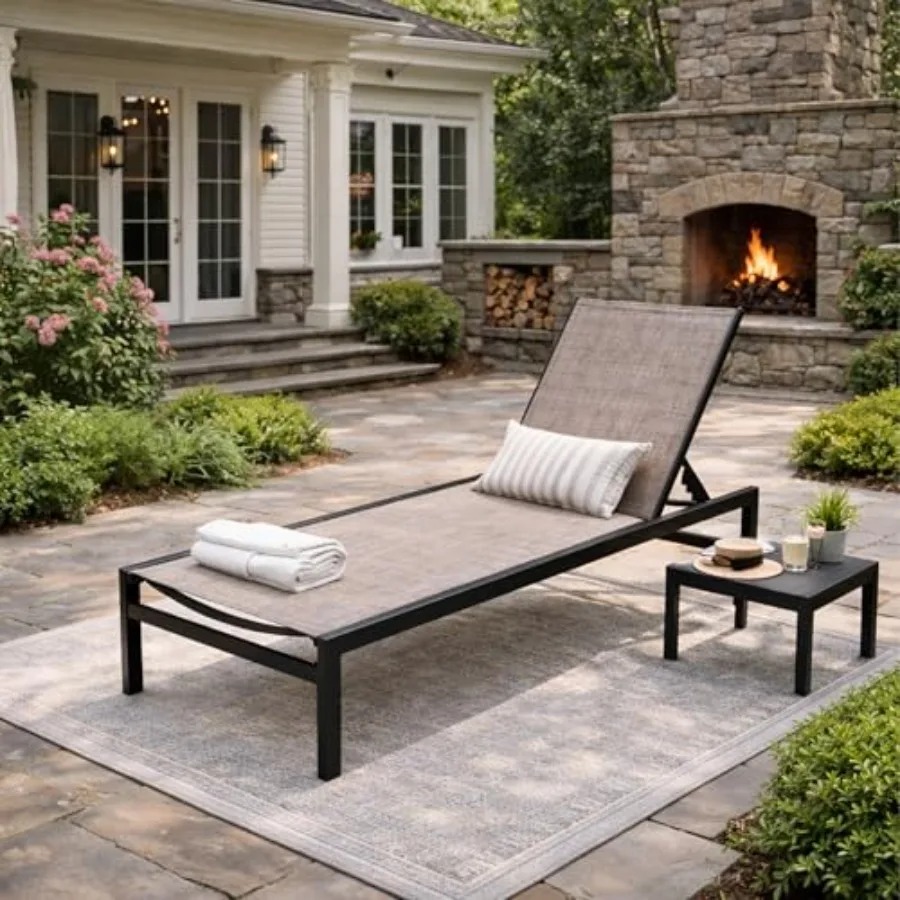 

Уличный шезлонг с алюминиевым каркасом и текстильной тканью, регулируемый, для патио, бассейна, загара на солнце