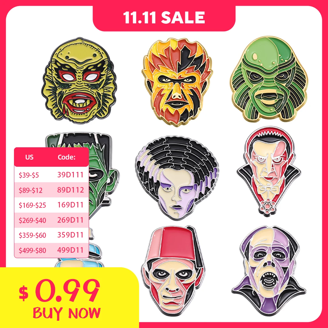 Films Monsters Theme Enamel Pins Fish Face Count Dracula Horror Movies Badges Lapel Brooches Jewelry Accessories