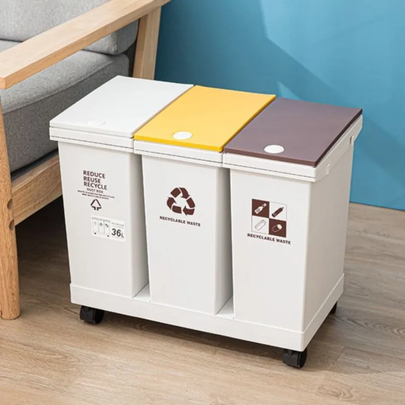 

Morden Trash Can Three in One Garbage Bins Kitchen Classification Removable Waste Bins with Cover Household Cleaning Tools