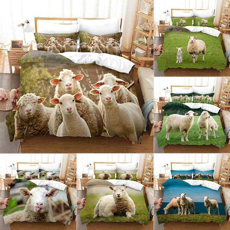 

3D Printed Sheep Duvet Cover with Pillow Cover Bedding Set Single Double Twin Full Queen King Size Animal Bed Set Bedroom Decor