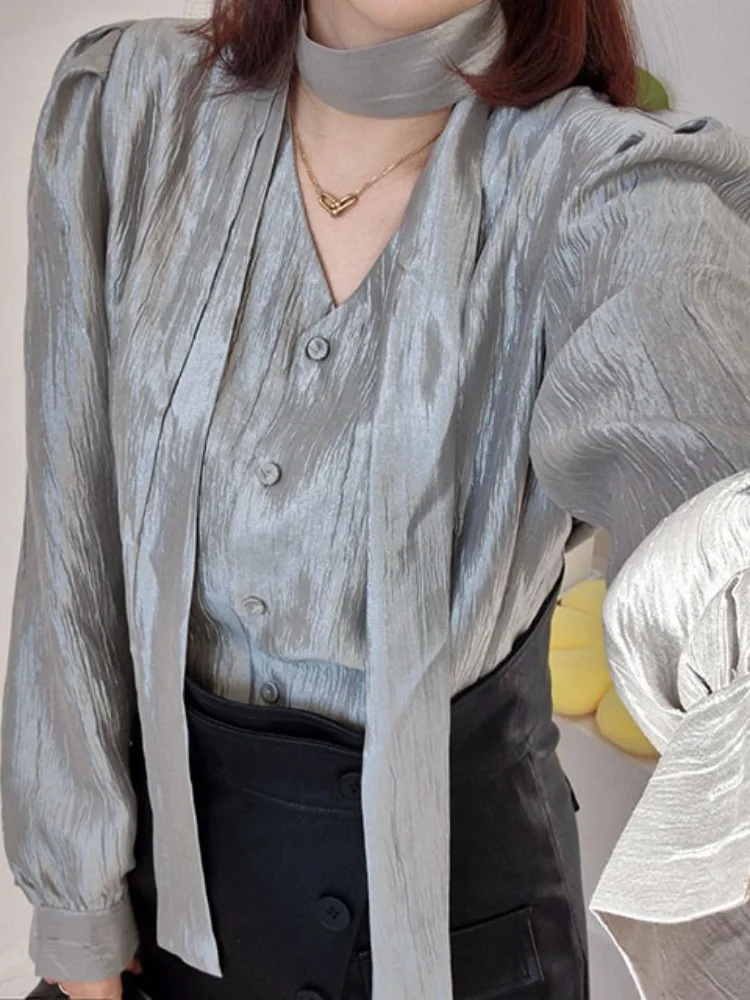 다용도 싱글 버튼 보타이, 모든 스타일에 어울리는 비즈니스 캐주얼 롱 슬리브 여성용 탑 (젊은 성인용)