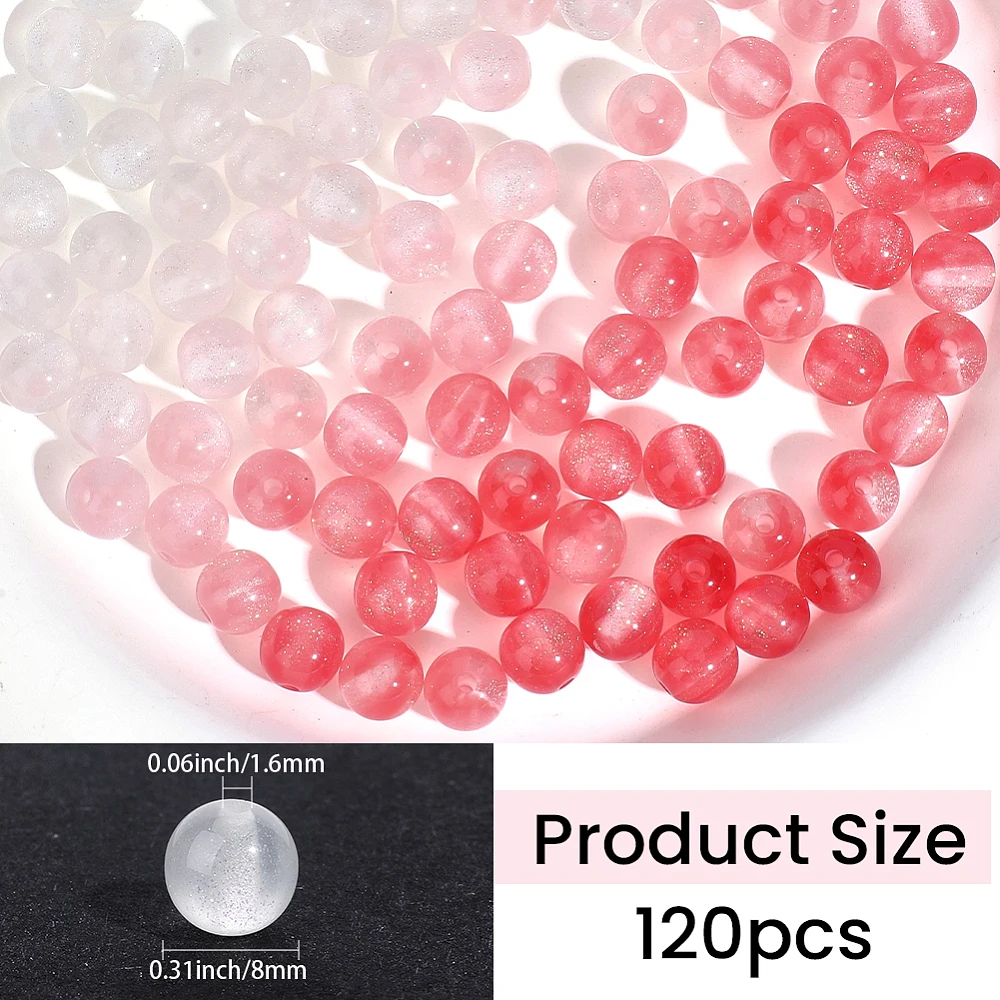 120PCS 8MM UV Sensitive Color Changing Beads with Hole Round UV Reactive Resin White Red Glitter Sunlight Loose Spacer Bead Bulk