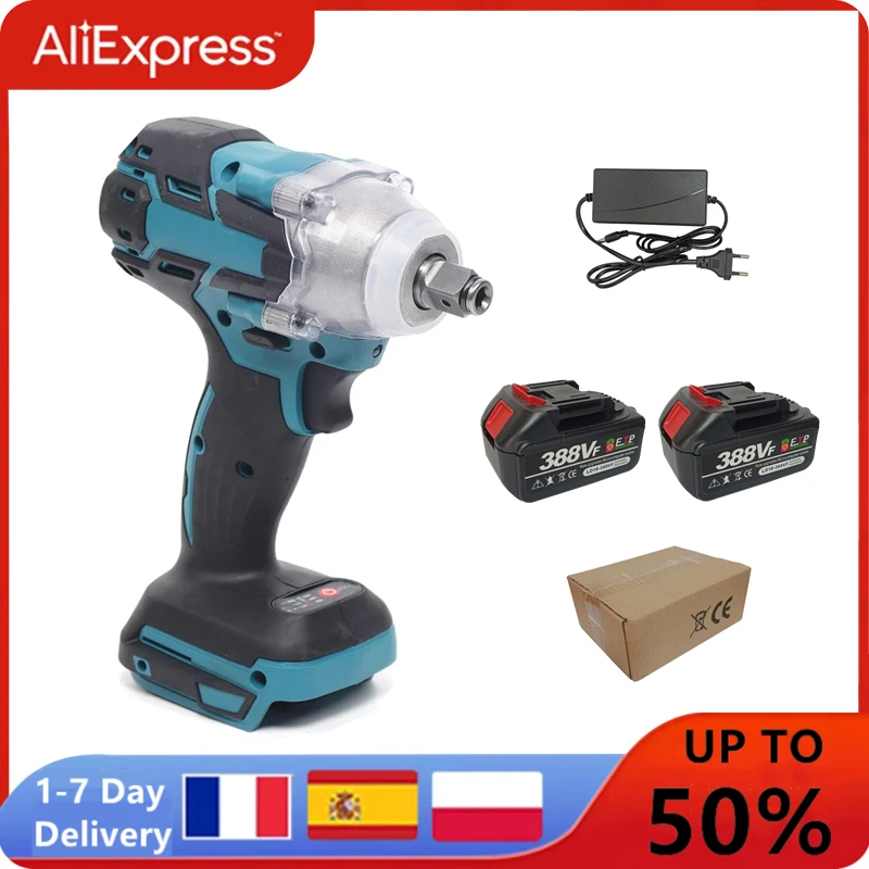 Electric Impact Wrench Brushless Cordless Electric Wrench 1/2 inch with Makita 18V Battery Screwdriver Power Tools