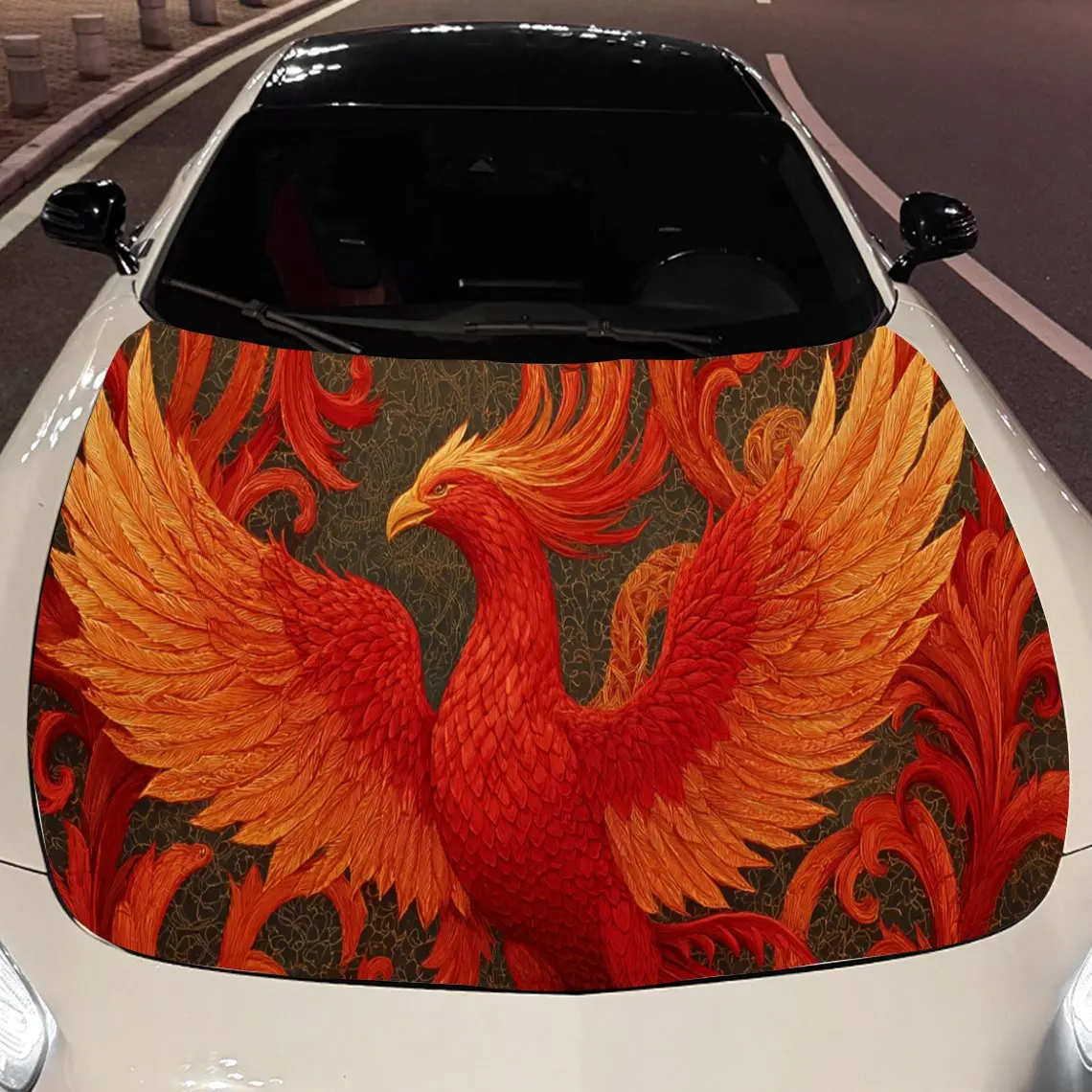 

Retro Red Phoenix print,car hood stickers,PVC waterproof Self adhesive car hood sticker,car hood decoration protection stickers,