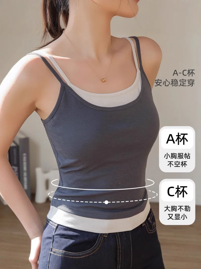 Summer Women's Clothing Slim Fit Padded Cami Top Elegant Y2K Tank For Woman Cotton Cropped Layered Backless Spaghetti Strap