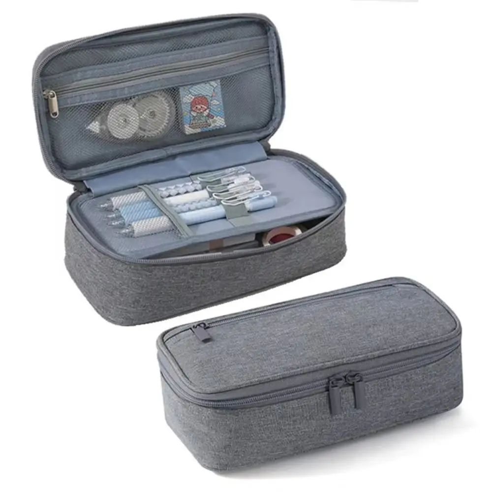 Simple Large Capacity Student Stationary Boxes 2 Layer Double Zipper Pen Bag Oxford Cloth Washable Pencil Case Study Supplies