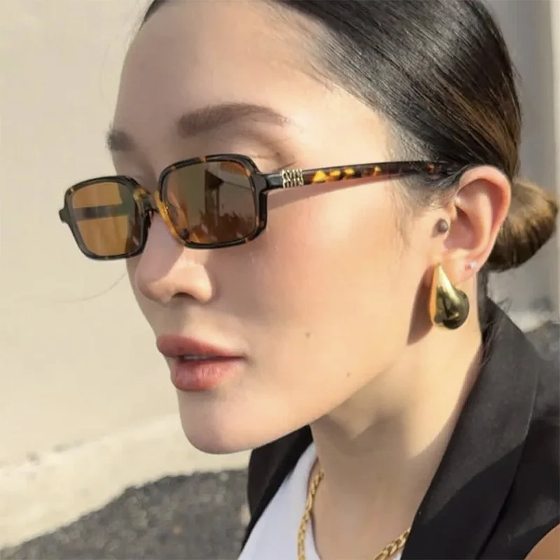 Sexy Small Rectangle Sunglasses 2025 Women Vintage Brand Designer Leopard Sun Glasses Men Shades Female Eyewear  UV400