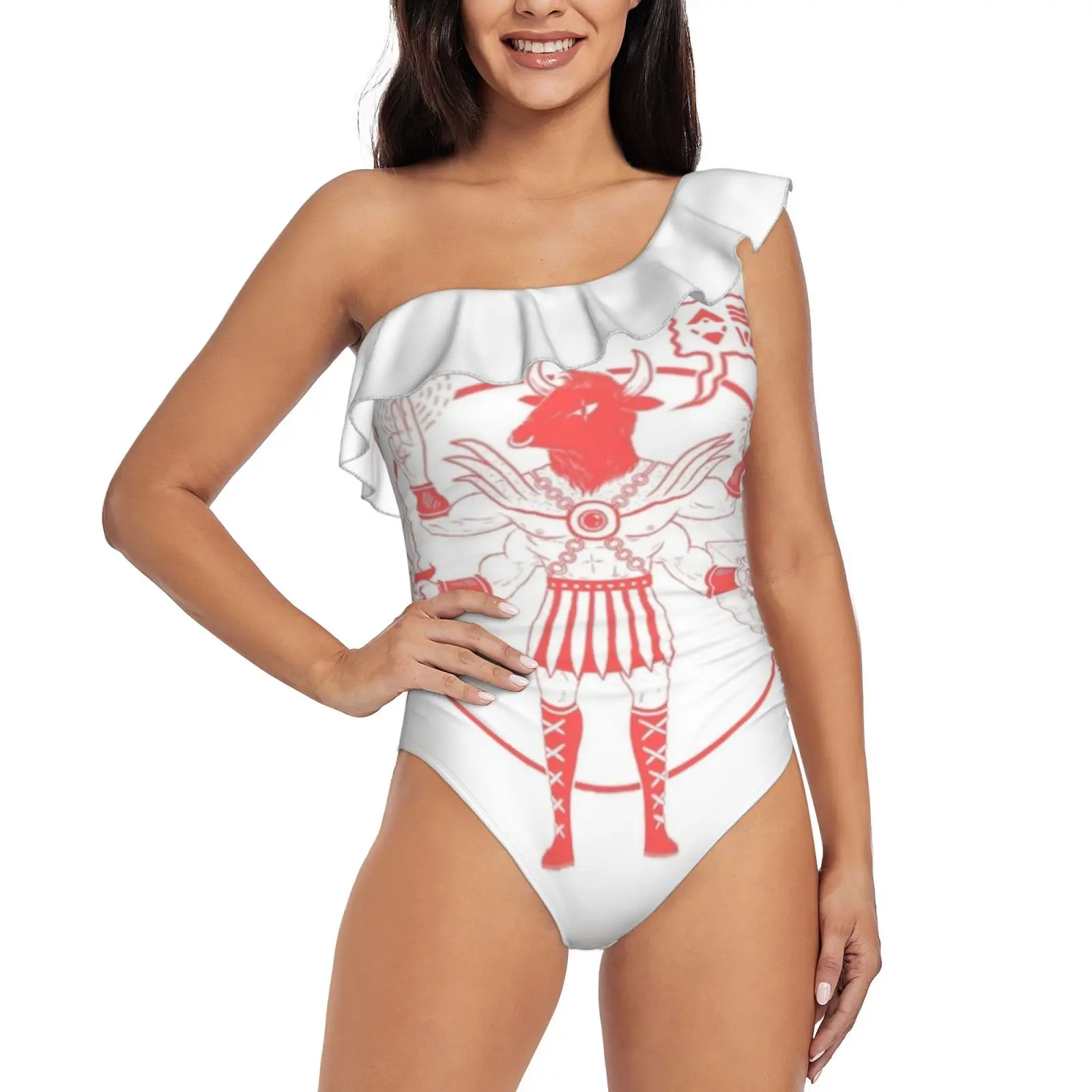 

Minotaur Of Mars ( Tuff Guy No.4 ) One Piece Swimsuit Women Ruffle Monokini Shoulder Swimsuit Bathing Suit Swim Wear Minotaur