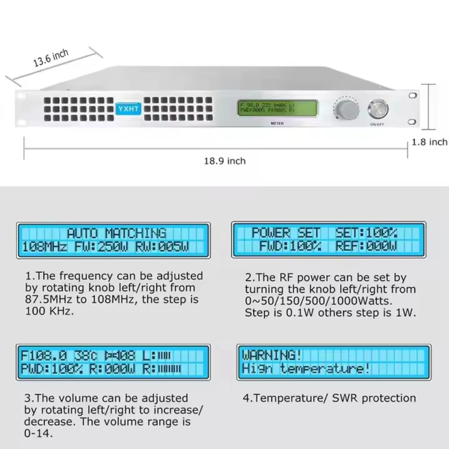 HP-YXHT-1U جهاز إرسال راديو FM بقوة 200 وات |   تغطية إشارة الأمن العام - الشرطة / النار / الإنقاذ في حالات الطوارئ