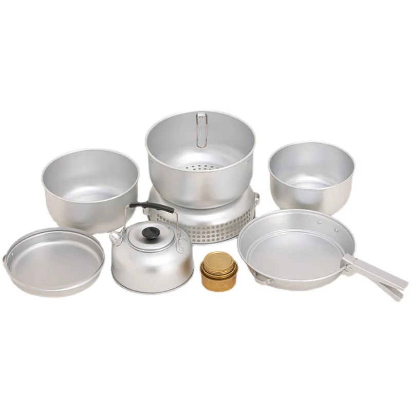 

Outdoor Camping Stove Camping Picnic Stove Tableware Set Can Accommodate Large Aluminum Alloy Alcohol Gas Stove Set Pot