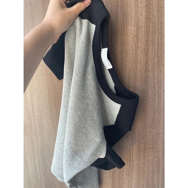 Slimming Short round Neck T-Shirt Ice Silk Knitted Short Sleeve Summer New Arrival Women's Fashion Shoulder Width Regular Fit