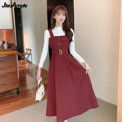 Women's Autumn Winter Two Piece Dress Set Korean Lady Graceful Sweater Overalls Outfits 2023 Fashion Slim Tank Dresses Tops Suit