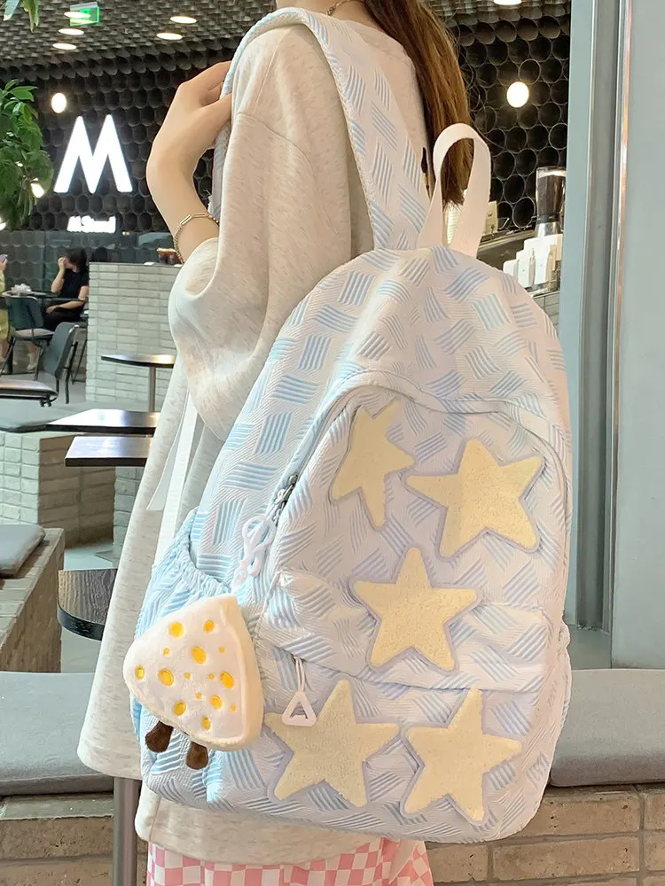 

Японская и корейская мода: новый нейлоновый рюкзак из ткани, простой и повседневный, универсальный, с мультяшным звездным принтом, женская сумка, модный дизайн.