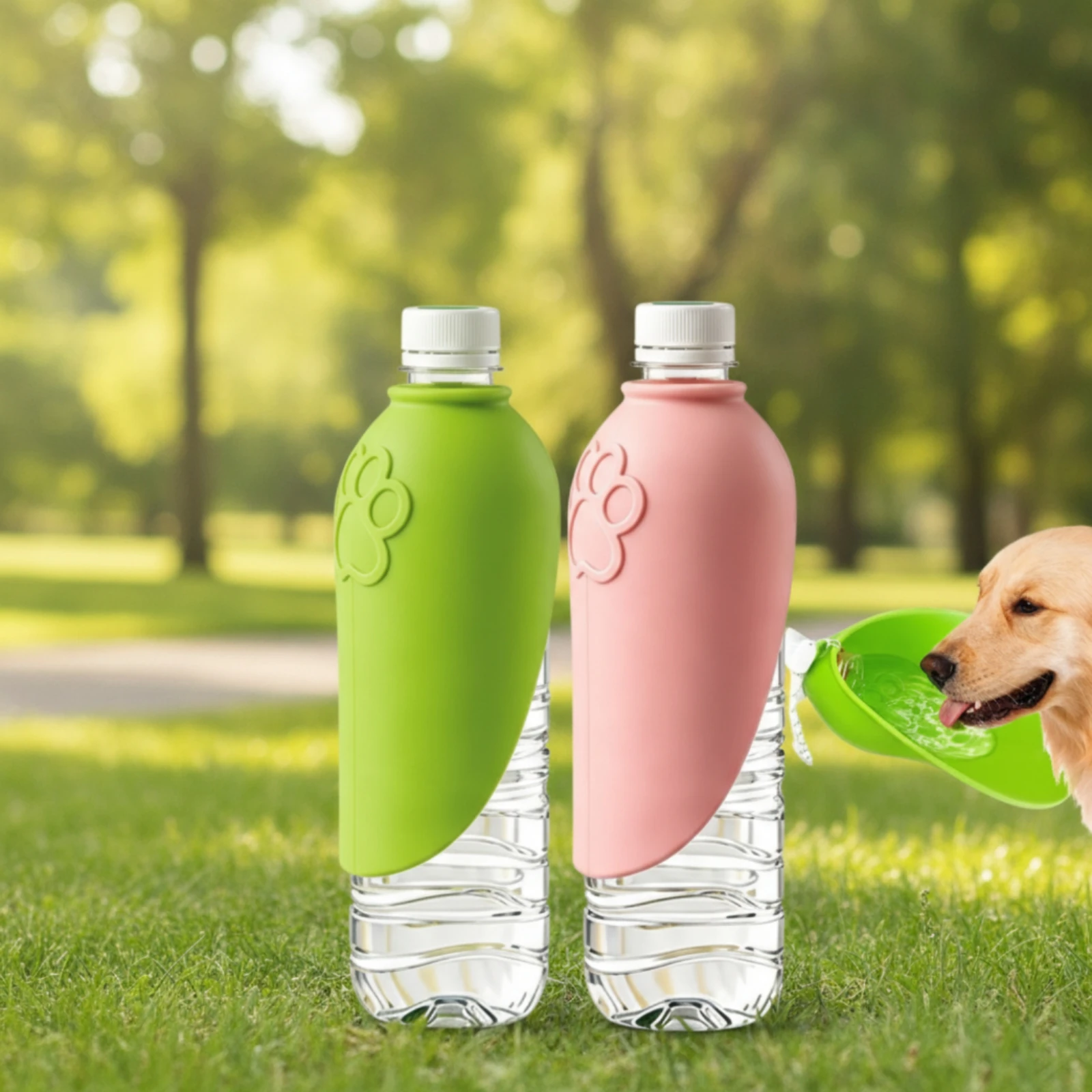 2 Pieces Silicone Pet Bowl with Bottle Attachment Portable Slip-on Pet Water Bowl Dog Water Dispenser Universal Compatibility