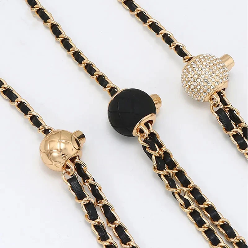 Bag Chain DIY PU Leather Metal Bag Strap Adjustable Shoulder Belt Chic Golden Metal Ball For Crossbody Bag Accessories