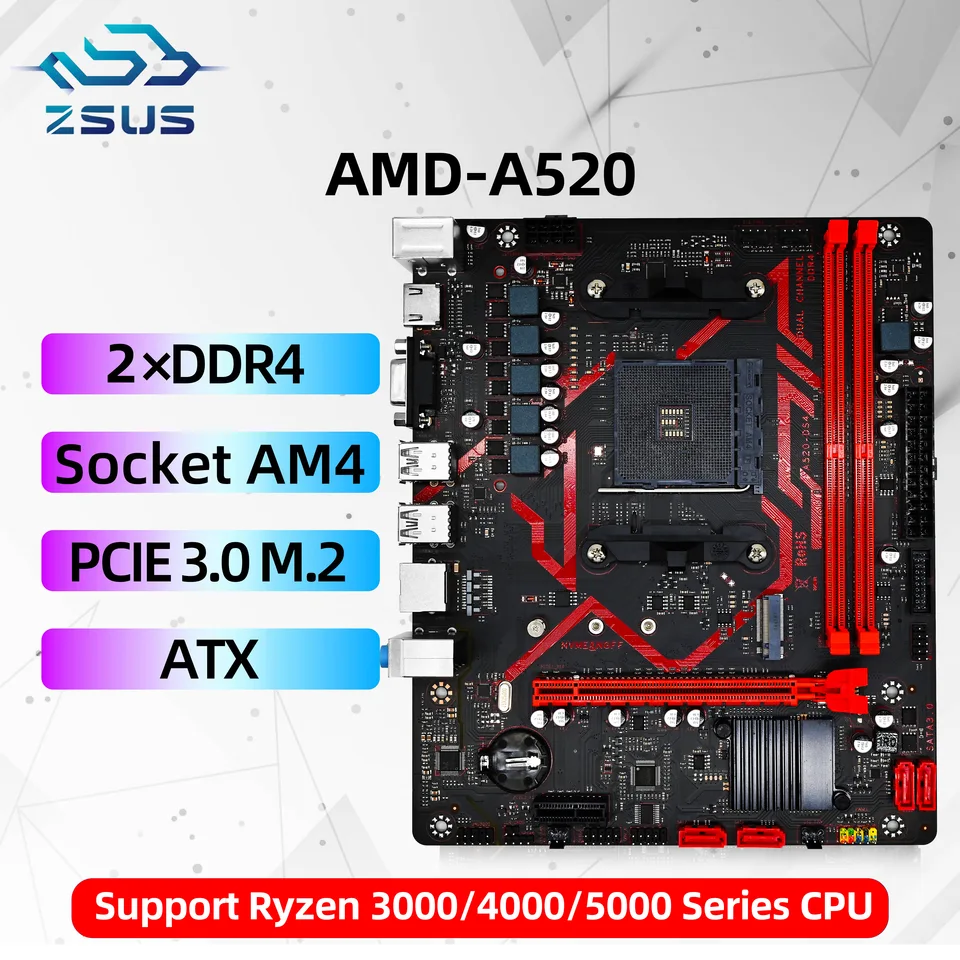 ZSUS A520 Motherbaord AMD Ryzen 5 5600X DDR4 32GB 3200MHz Suopprt