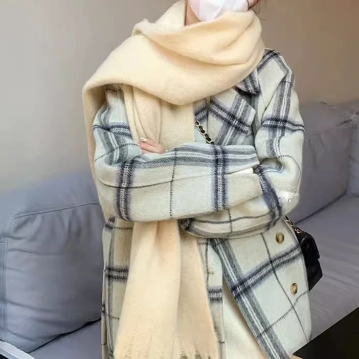 2024 Autumn and Winter New Long Plaid Woolen Coat Women's Woolen Coat Jacket Fashion