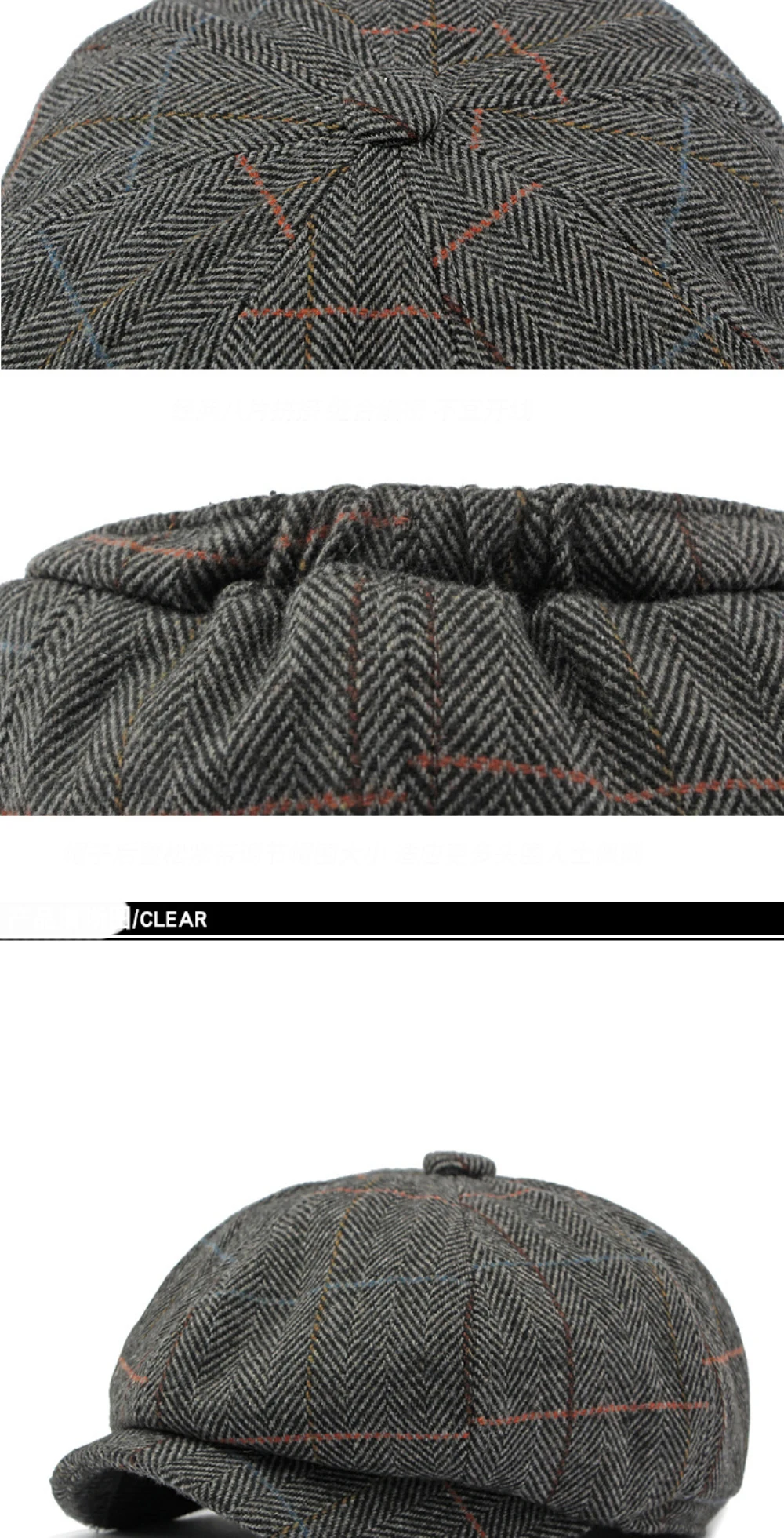 HT4255 Baskenmützen für Männer und Frauen, Retro-Künstler-Malermütze, karierte achteckige Ivy-Flachmütze für Herren und Damen, Herbst-Winter-Wollmütze – Detail 14