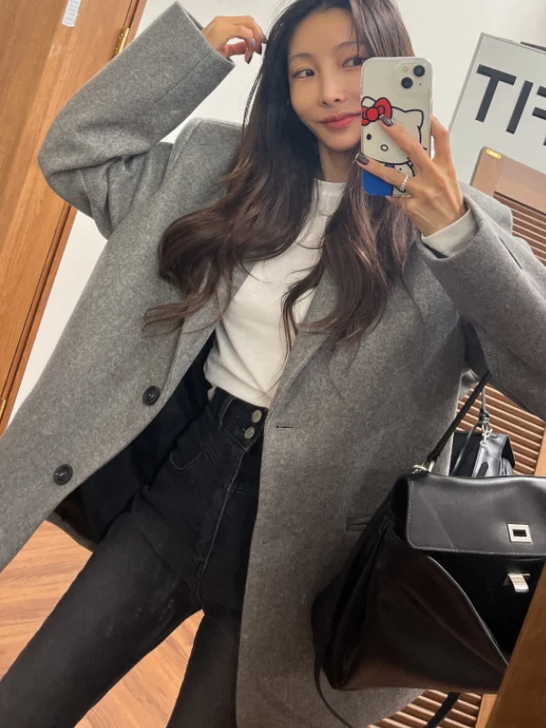 Retro Woolen Suit Jaet Women's Winter New Sle Aosphere Sensation Clothing Korean Loose Belted Waist-Cinching Top