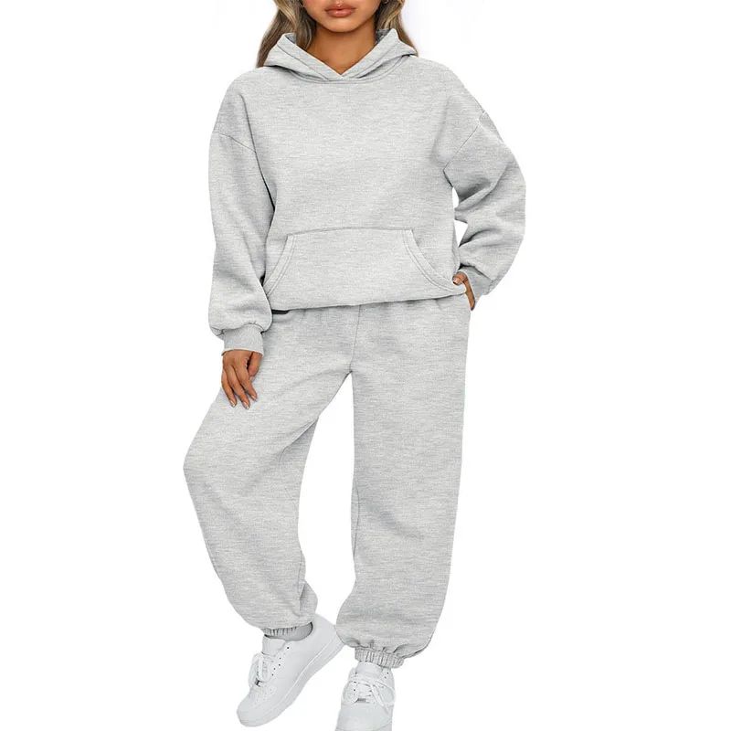 2025 Spring and Autumn Sportswear Casual Solid Color Hoodie Long Sleeve Hoodie Tight Foot Tight Pants Fashion Two Piece Set