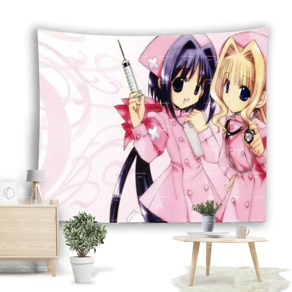 Kawaii Anime Krankenschwester-Mädchen Wandteppich, Niedlicher Rosa Ästhetischer Wandbehang, Pastellfarbene Raumdekoration Hintergrundtuch – Detail 5