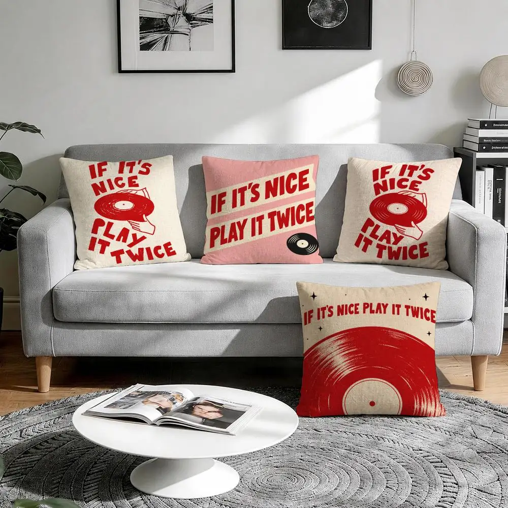 Play It Twice Retro Style Cushion Cover 1/4Pcs Linen Throw Pillow Covers Double-Side Print Sofa Couch Living Room Decor