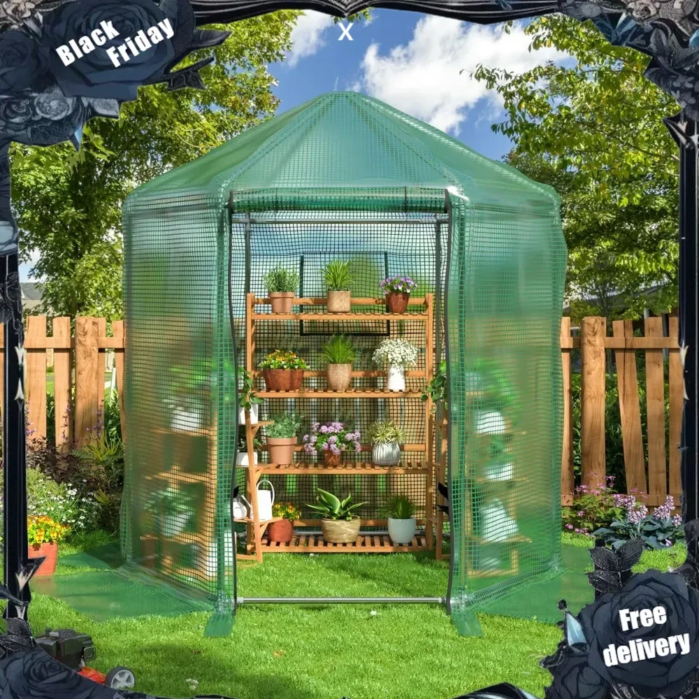 7x7x7.3 FT Walk-in Greenhouse, Heavy-Duty Metal Frame Greenhouse, 180g Double Layer PE Cover