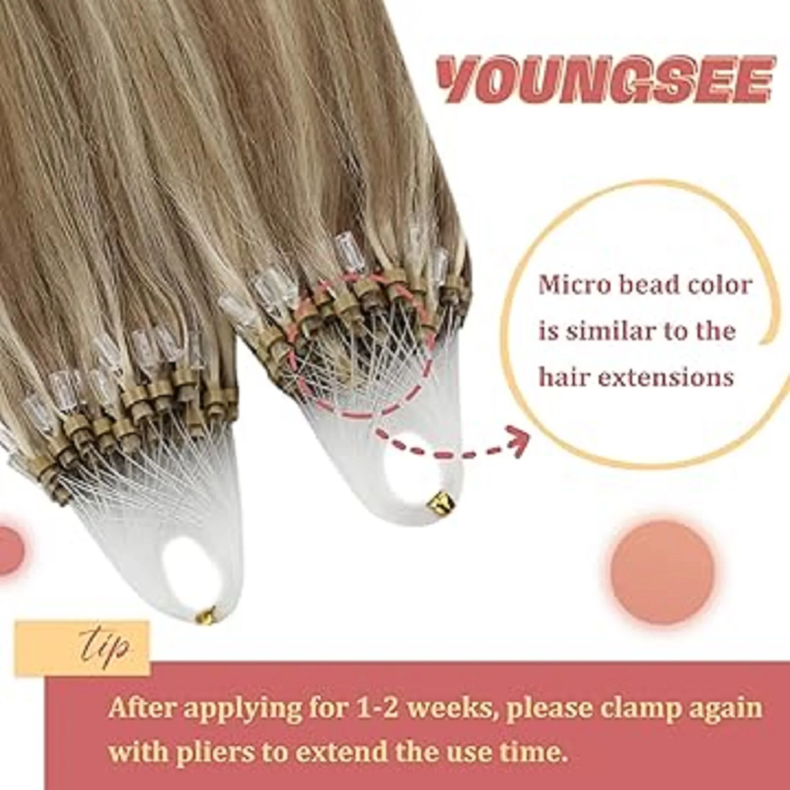 YoungSee Micro Ring Hair Extensions Smoother Real Human Hair Highlights Color 50G&100G Brazilian Hair For Woman 14-24inch