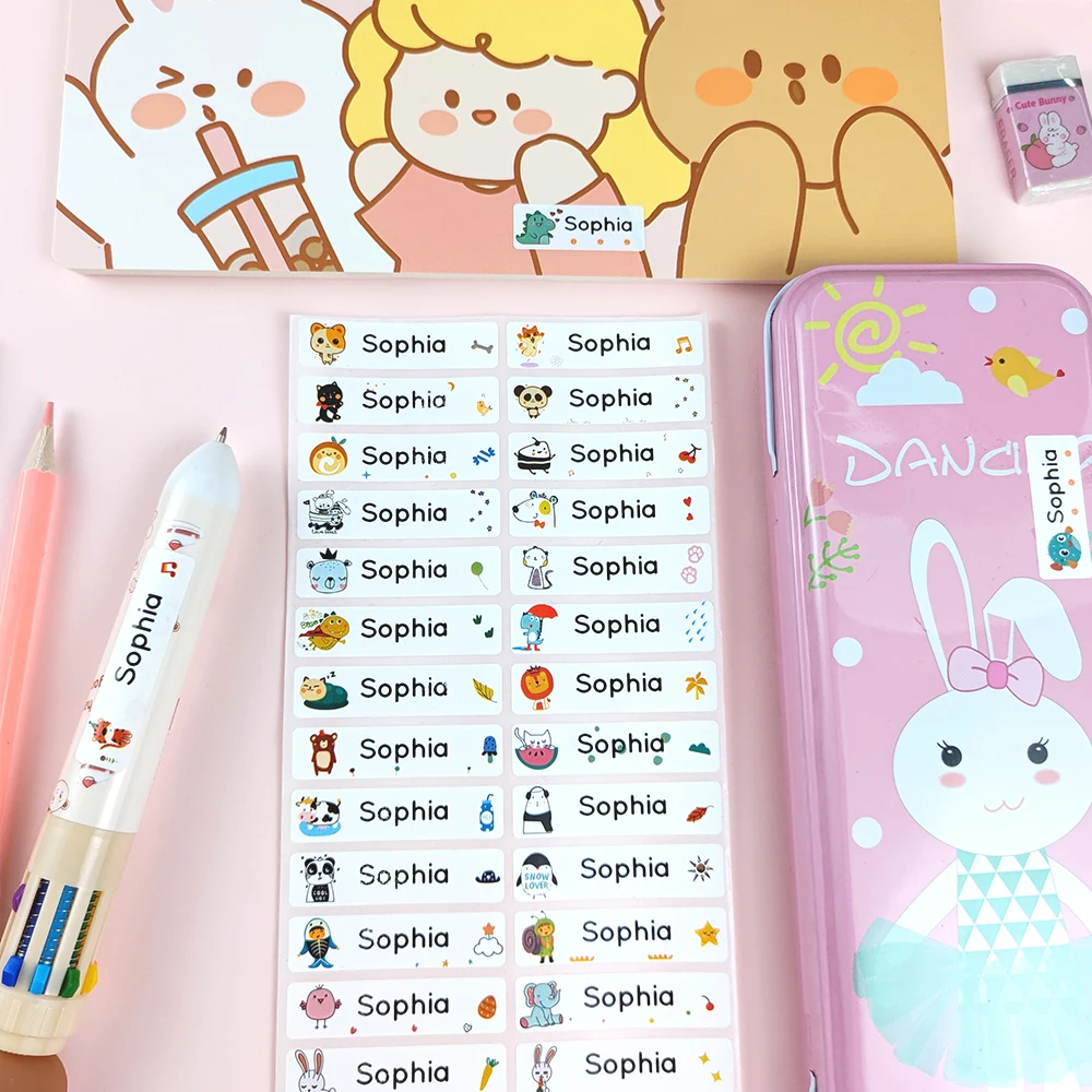 60pcs/120pcs Personalization Custom name Labels Animal Style Custom Waterproof Name Stickers Personalized Label Sticker With Stu