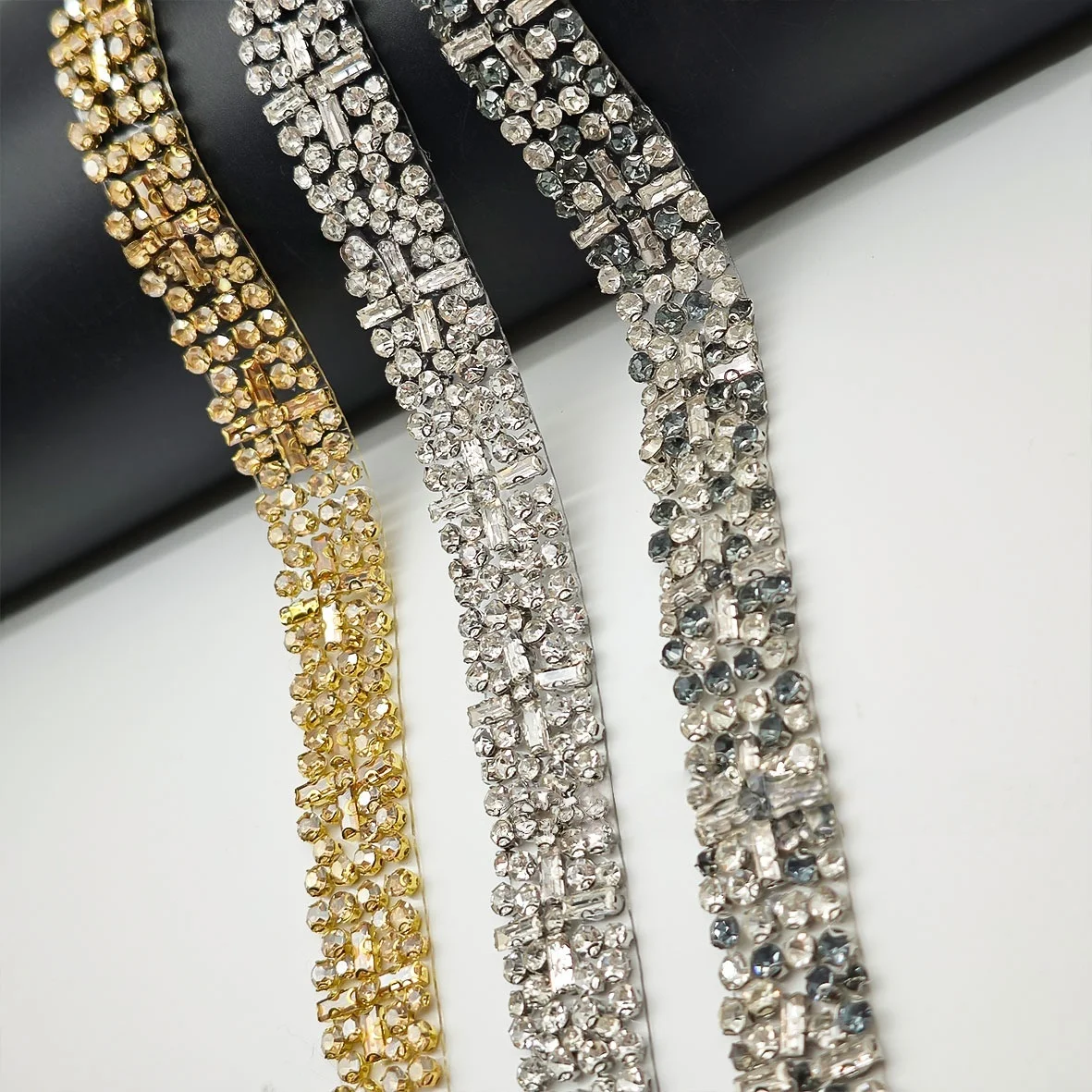 

1yard for Shoes Bags Belts Collar DIY Clothing Accessories lace trimming hotfix iron on Rhinestone Chain Cross Diamond Lace Trim