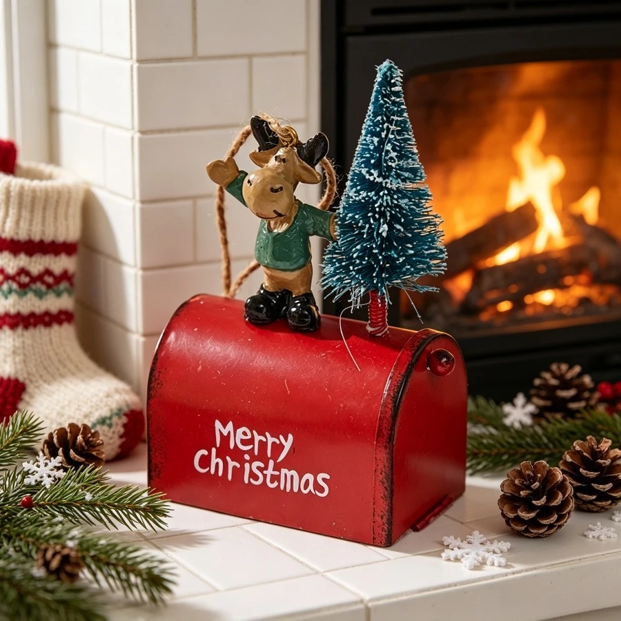 Adorable Multi Style Metal Christmas Pendant Santa Claus Mailbox Desktop Living Room Decor Holiday Gift for Couples