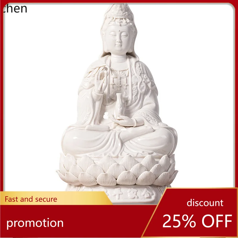 

Cz auspicious cloud guanyin buddha statue bodhisattva home ceramic ornament white porcelain handmade ceramic craft