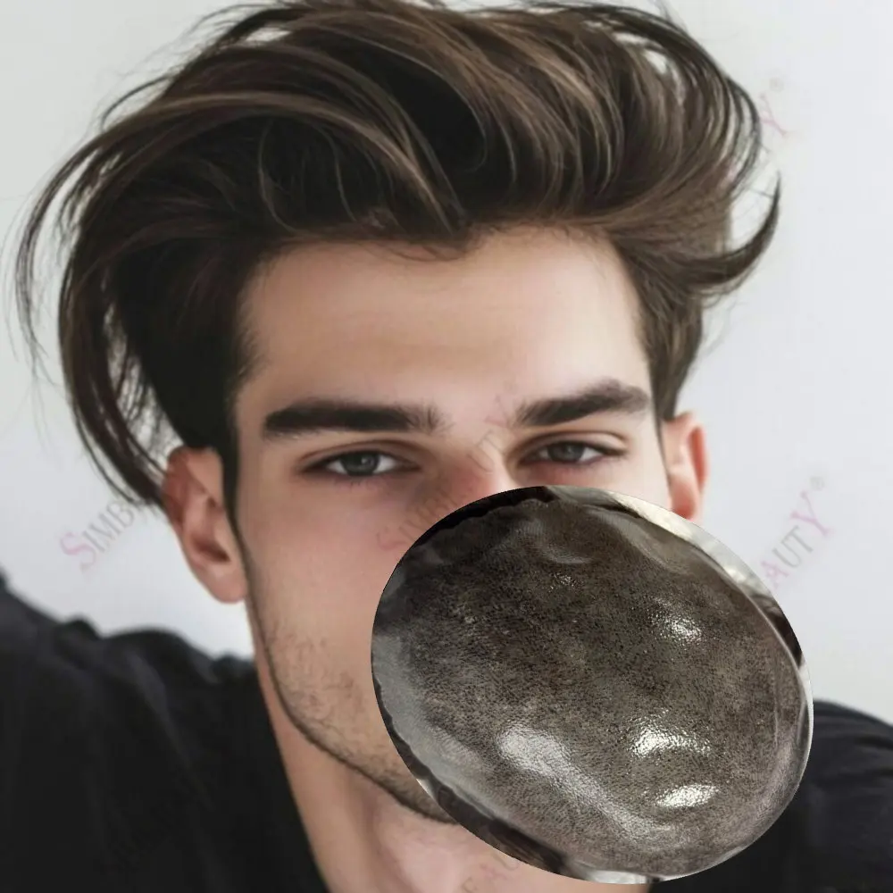 

Мужской незаметный полимерный парик-система из полиуретана с имитацией кожи головы, черный/серый 1B20/1B80, с естественной линией роста волос, прочный, из натуральных человеческих волос