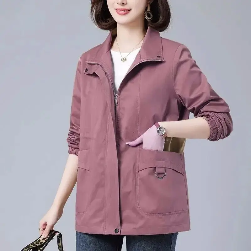 

Middle Aged Mom Short Coat Women 2023 Spring Autumn Large Size Loose Casual Versatile Drawstring Waist Windbreaker Jacket z1291