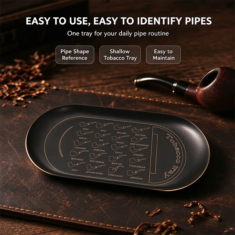 Metal Tobacco Tray 20 Classic Pipe Shapes Reference, Shallow Pipe Smoking Tray for Beginners Dry Tobacco Flattening Display Tray
