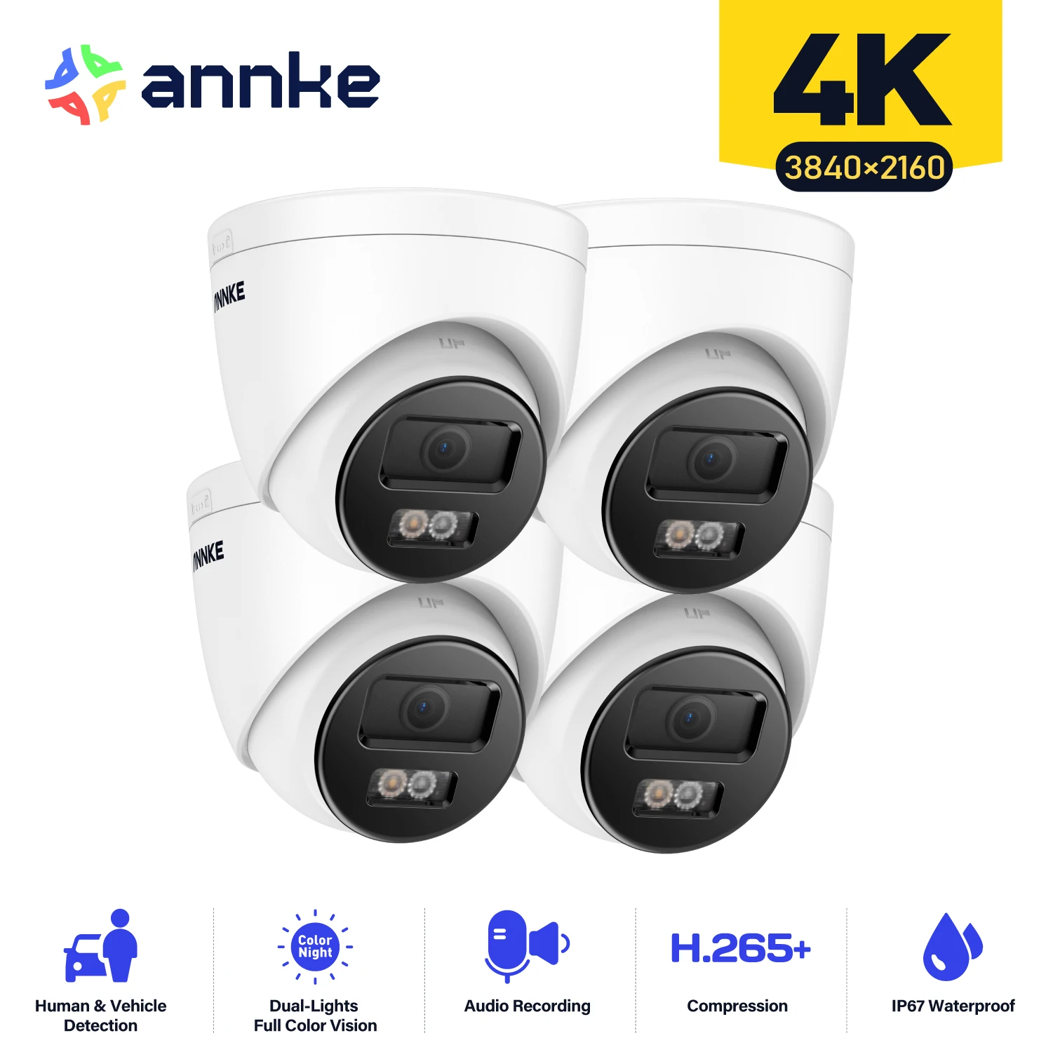 كاميرا Annke 4K للأمن H.265 + كاميرا مراقبة CCTV ملونة للرؤية الليلية كشف المركبات البشرية كاميرا IP 8 ميجابكسل صوت خارجي
