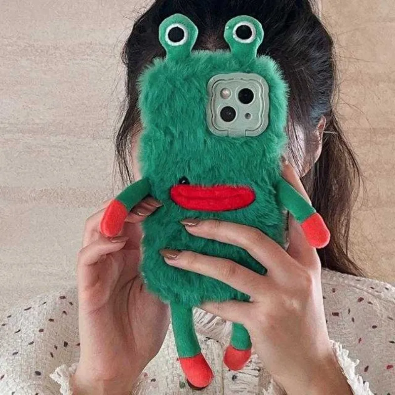 ins Autumn Winter Plush Frog Phone Case For iphone 16 Pro Max 15 14 13 Huawei Pura70 Mate60 Mobile Phone Cases Back Coque Gift