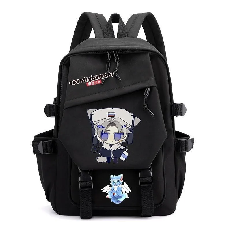 Black Blue Pink Green, CountryHumans Country Humans Countryball Polandball Kids Teens School Bags, Anime Backpacks Girls Boys