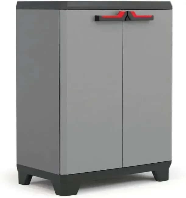 Keter Stilo Kunststoffschrank, niedrig, BxTxH: 68x39x90cm, grau/schwarz/rot, inkl.