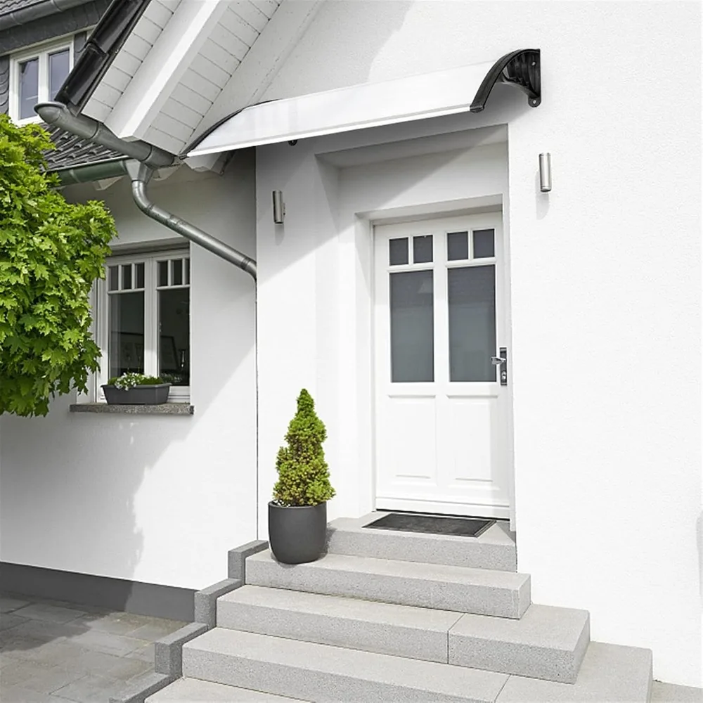 Toldo de janela de 116 polegadas / 78 polegadas / 39 polegadas ao ar livre de policarbonato folha oca porta pátio dossel (dossel prateado + suporte preto,