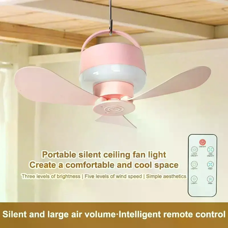 USB Rechargeable Ceiling Fan With Light Remote Control Portable Small Fan Lamp Ceiling Fans For Bedroom Dorm Camping Tent