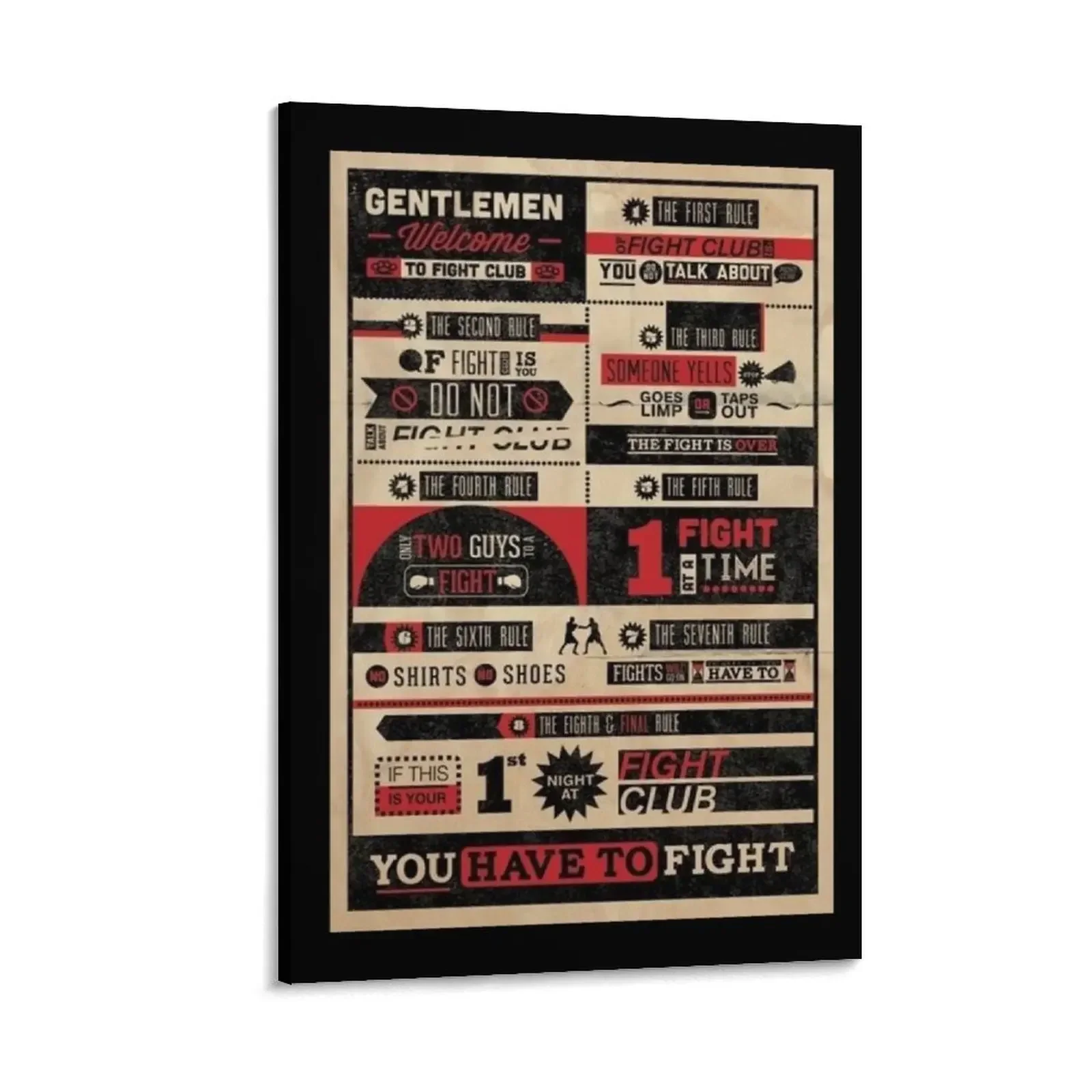 

FIGHT CLUB: RULES Canvas Painting paintings wall decor decorative frames wall room decorative wall poster decoration aesthetic