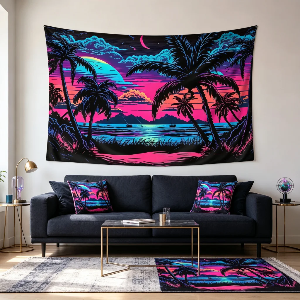 1PC Cyberpunk Palm Art Print Backdrop Banner, Bedroom Living Room Photo Background, Polyester, Home Decor, Wall Art