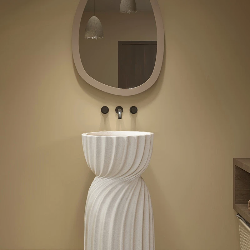 Creamy designer column basin floor-to-ceiling integrated art sink washbasin