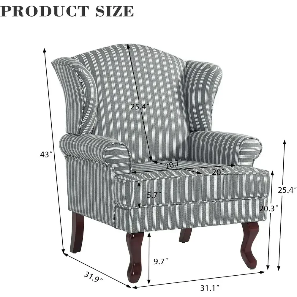 Pair of High-Back Accent Chairs: Upholstered Fabric Armchairs with Wood Legs - Comfortable Living Room Seating in Gray