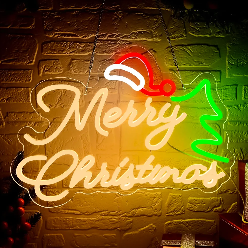 Feliz natal sinal de néon para decoração de parede decoração do quarto de natal led light up sinal natal lâmpada regulável para festa em casa barra usb