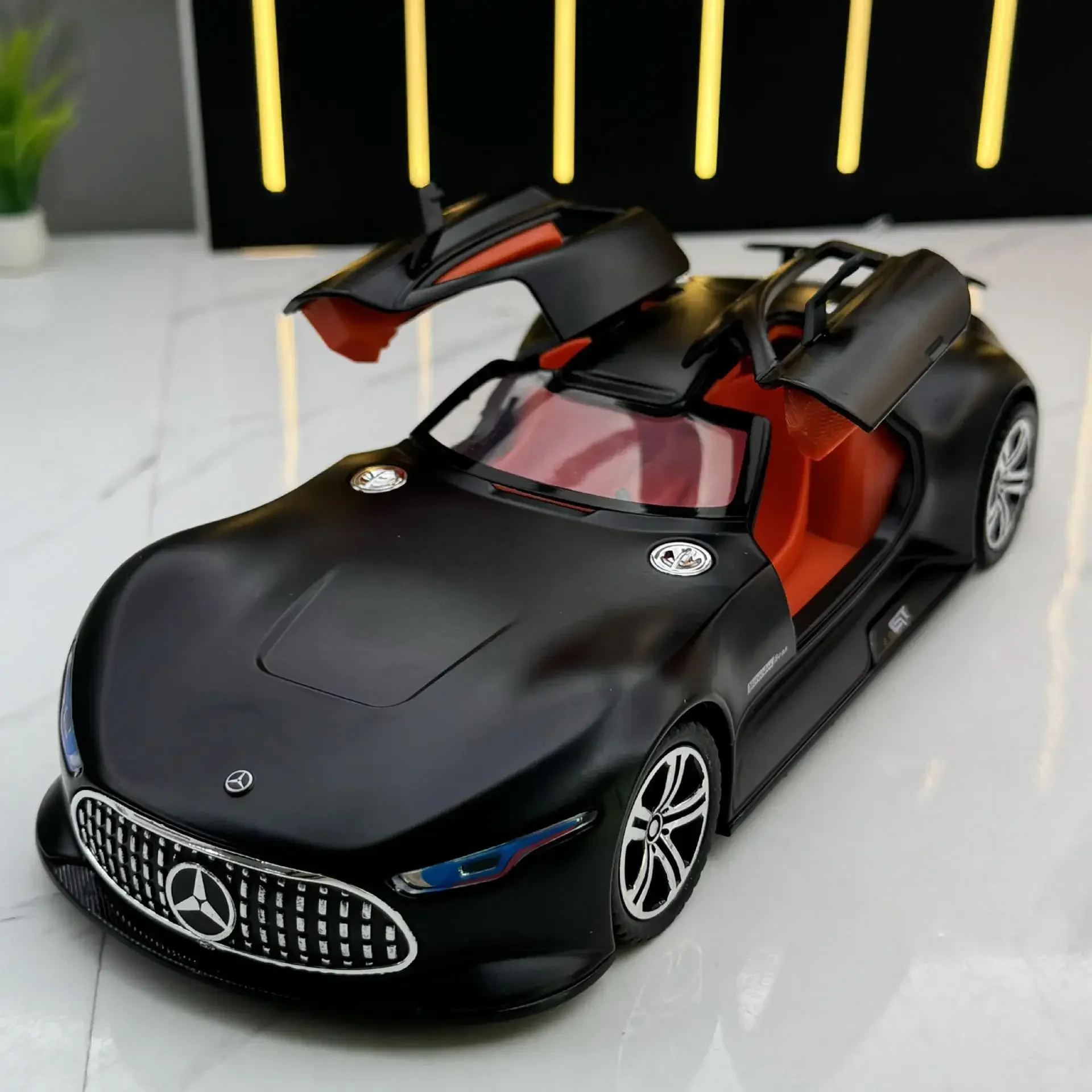 AMG Vision GT 1:24 supercoche de aleación modelo de coche sonido y luz tirar hacia atrás juguete para niños coleccionables regalo de cumpleaños
