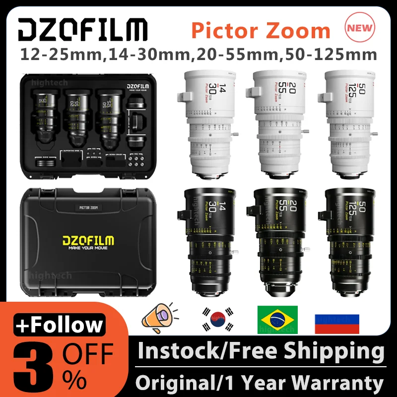 DZOFILM Pictor T2.8 Super35 Parfocal Zoom Cine Lens 14-30mm 22-55mm 50-125mm Kit with Hard Case for Arri PL and Canon EF Mount